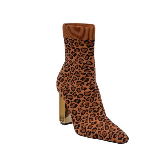 Stylish Modern Womens Leopard High Heel Pointy Flyknit Pointy Boots